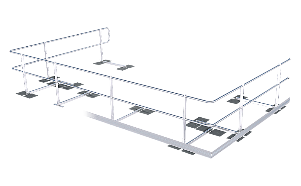 Een zijdelingse beveiligingsoplossing voor bitumendaken die zonder ballast wordt aangebracht.