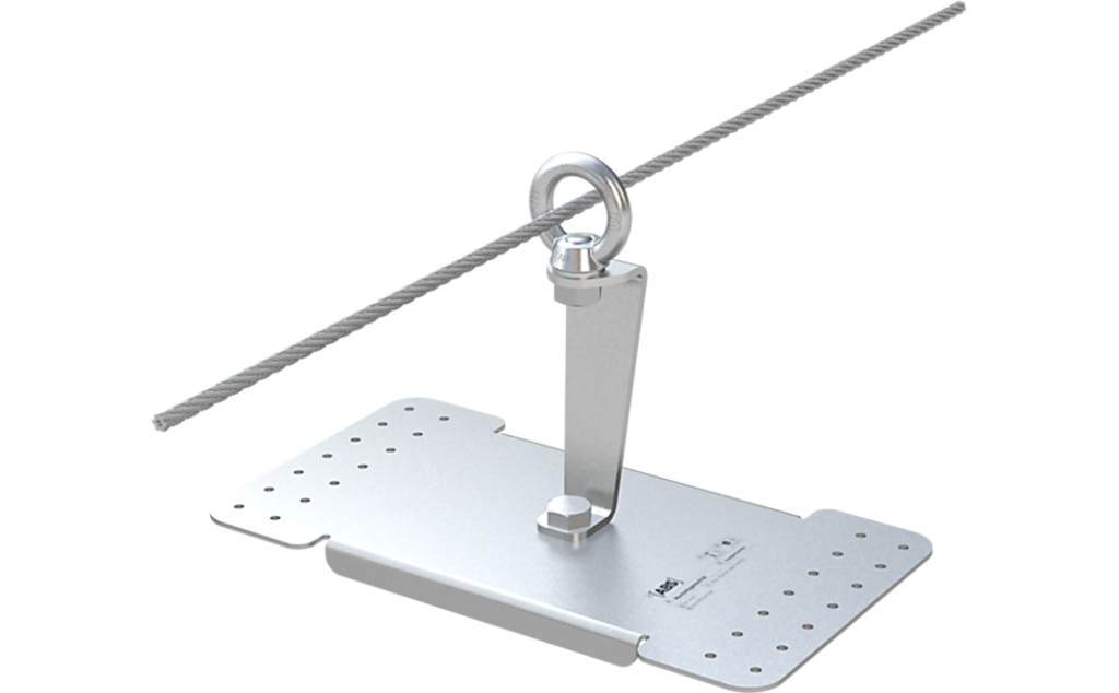 Een aanlijnpunt van het type ABS-Lock X-Rivet met 150 mm lange steun.