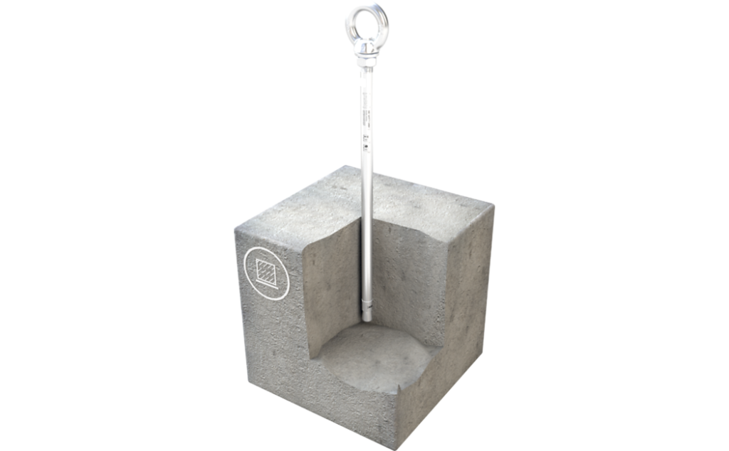 Afbeelding van ankerpunt ABS-Lock III-BE Pro dat dankzij het speciale spreidanker slechts één boorgat in het plat dak van beton nodig heeft.
