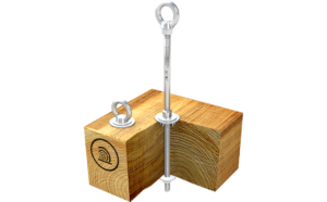 Foto van het ABS-Lock III-HW aanlijnpunt voor hout dat wordt geborgd met een moer.