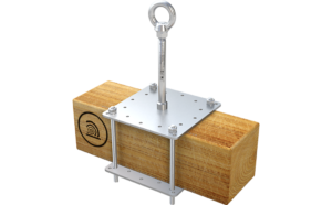 Het aanlijnpunt ABS-Lock X-Klemm voor houten balken wordt aangebracht zonder het materiaal te doordringen..