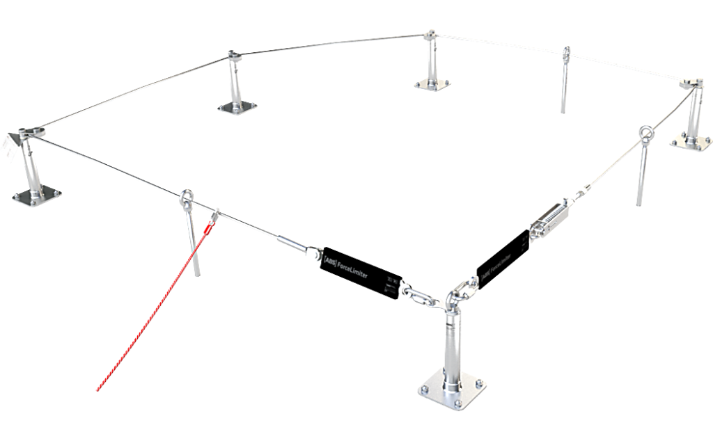Een niet passeerbare valbeveiliging op basis van een rvs kabel.
