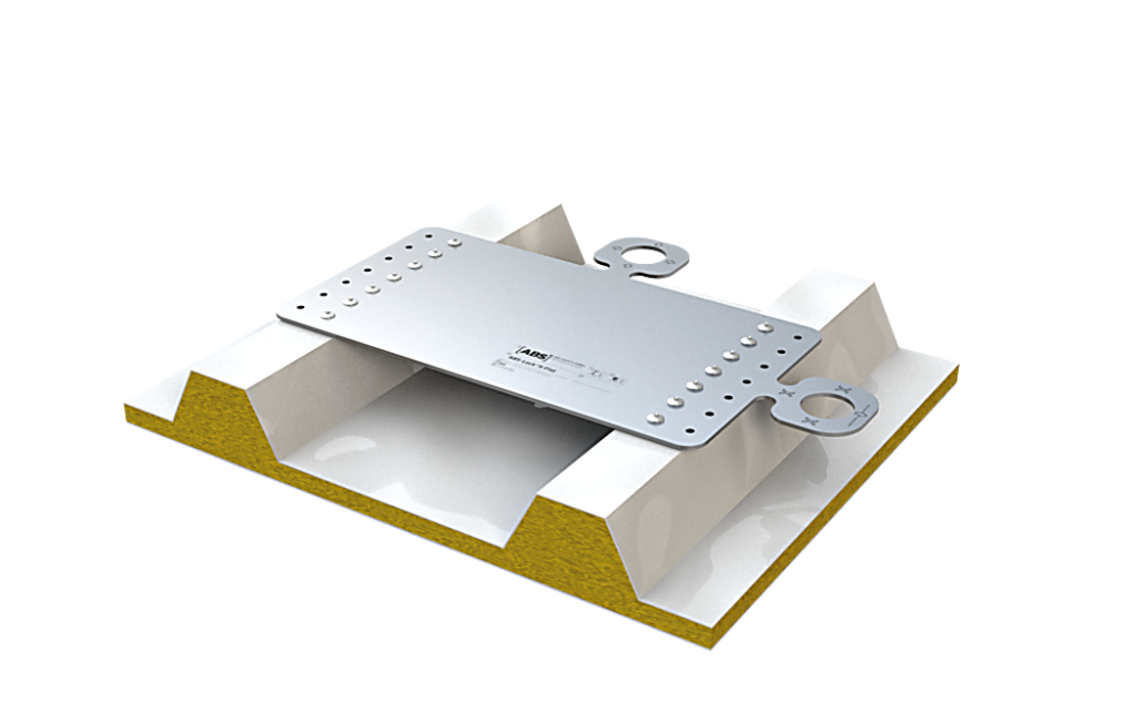 Een containerplaat met een opgeklonken aanlijnpunt voor valbeveiliging