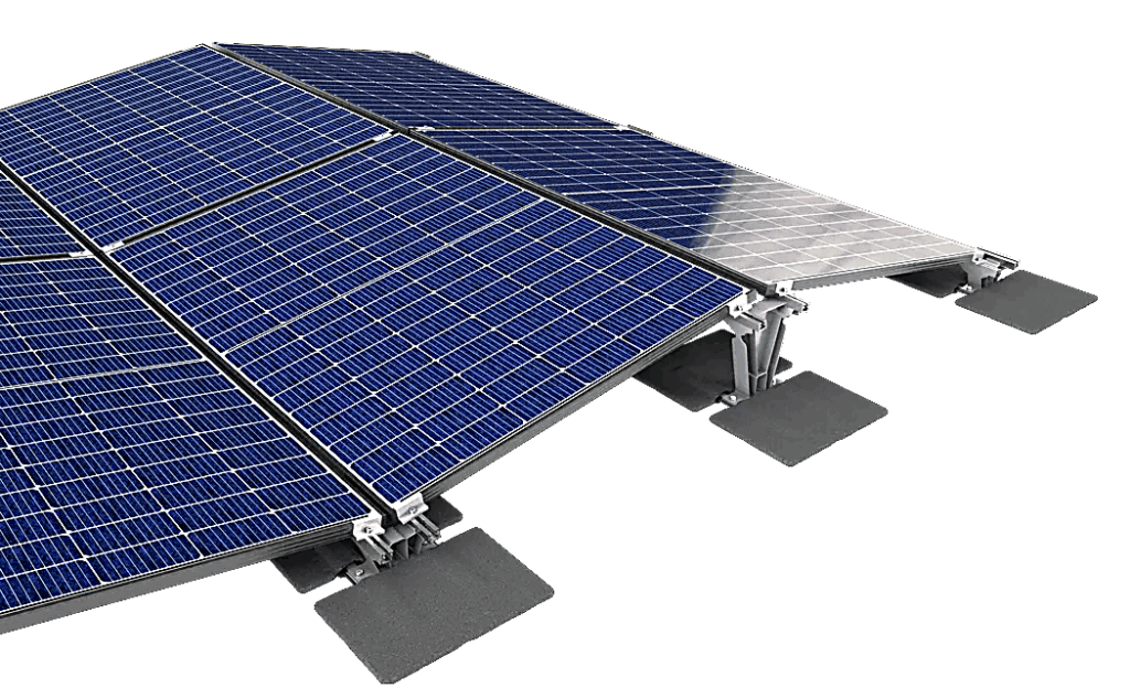 Afbeelding van de ABS BASE Fusion onderconstructie met bitumenpatches en zonnepanelen