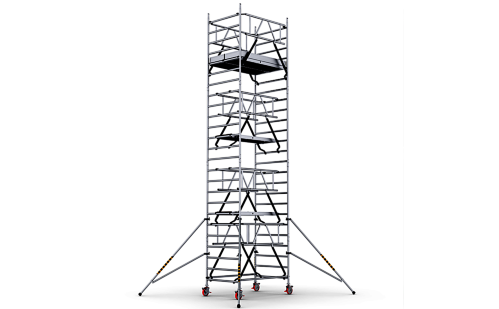 Brede rolsteiger met stabiel platform en flexibel inzetbaar. Werkhoogte tot 8,50m.