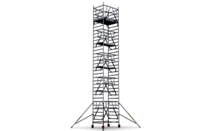 Brede rolsteiger met groot platform en een werkhoogte tot 11,50 m.