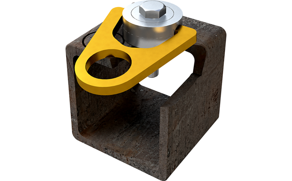 ABS-Lock 360 stalen verankeringsapparaat met geel draaibaar oog.